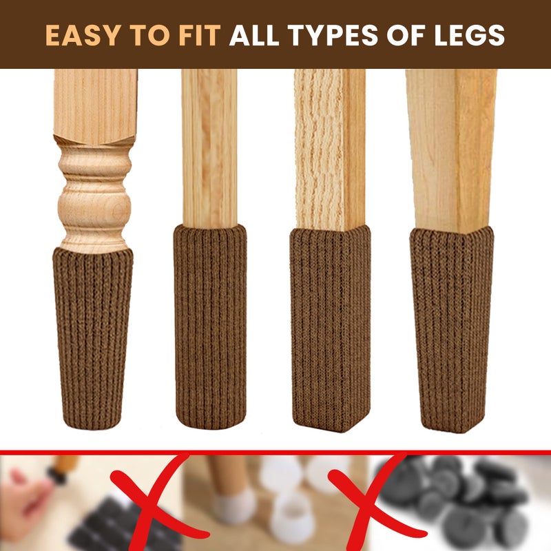 IAMZAY 48 Pcs Brown Premium Chair Leg Socks Protectors for Hardwood Floors - Not Falling Off - Easy to Put On - Fits Round and Square Legs - High Elastic Bar Stool Leg Covers - Furniture Pads for All Shapes - Image 5
